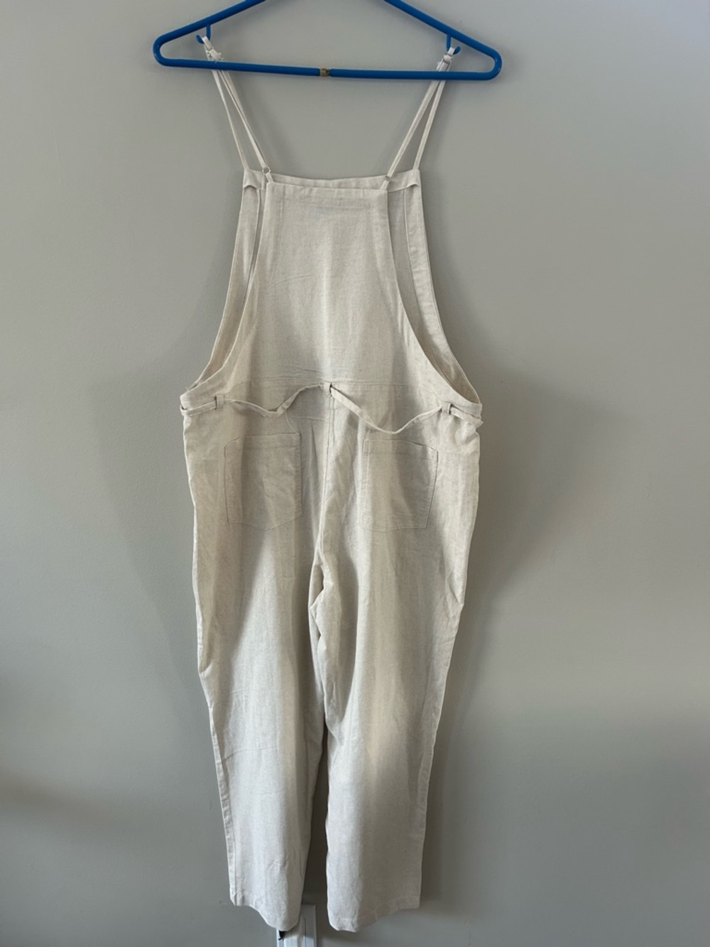 NWT &Merci Minimalist Beige Linen Square Neck Utility Tie Front Overall Jumpsuit - Picture 5 of 6